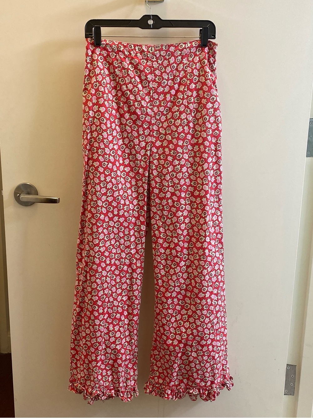 Batsheva Red Floral wide leg Pants with Pink & Green Accents